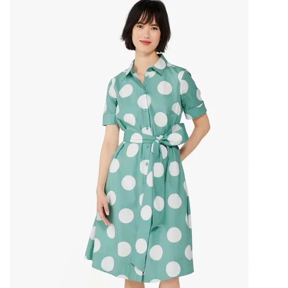 knee length dresses for ladies Kate Midi Shirt Dress-Red, Polka Wave